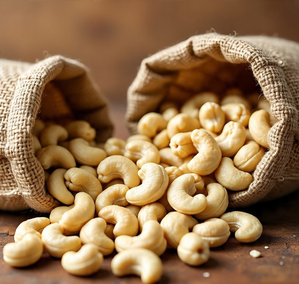 raw cashew in jute bags