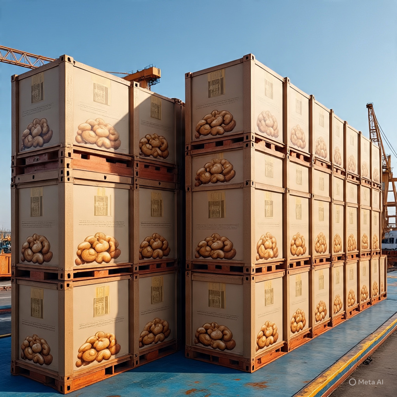 cashew nut packaging stacked in export container