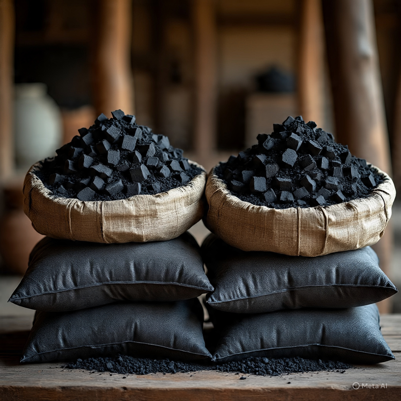coconut shell charcoal in bags
