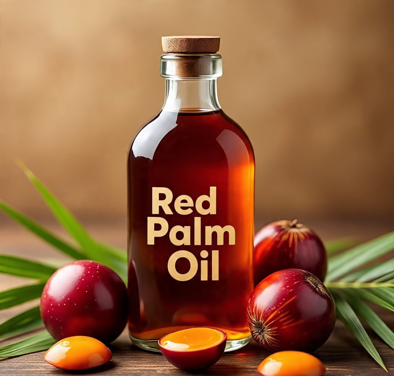 red palm oil in bottle with